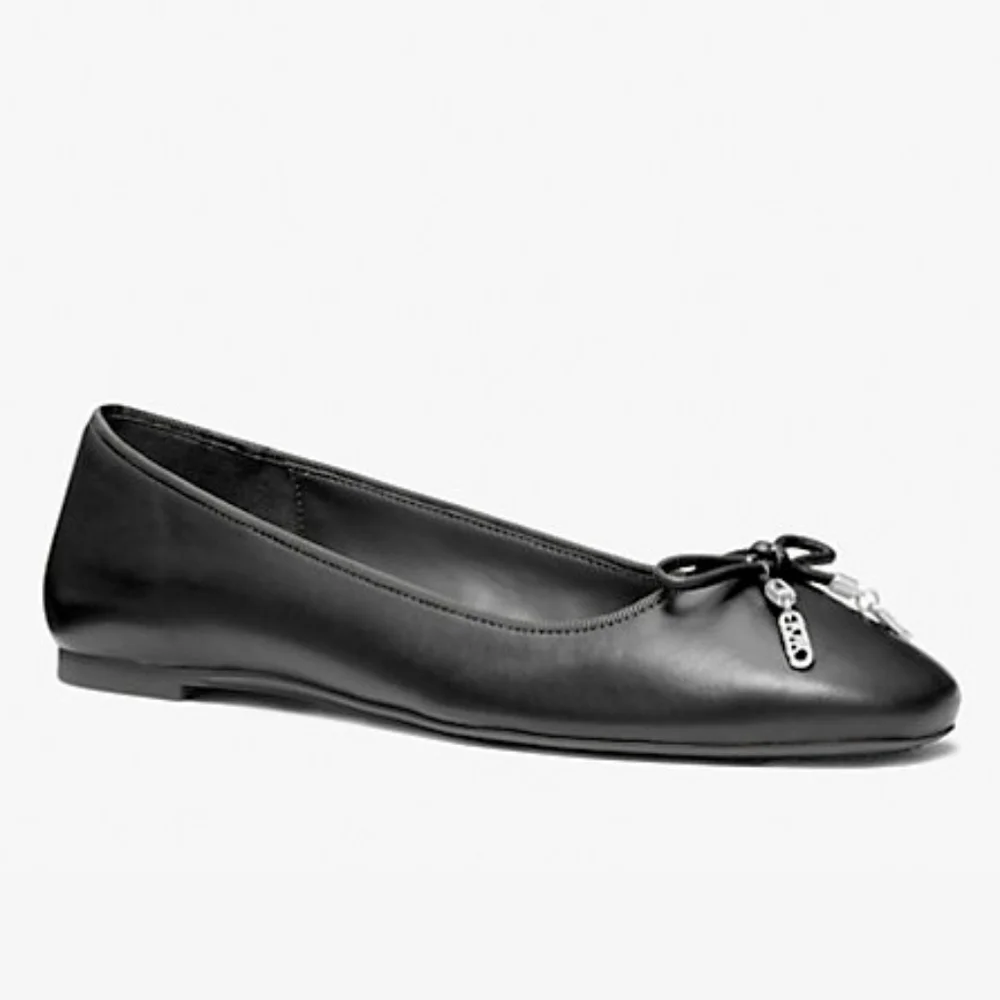 MICHAEL Michael Kors Flex Ballet Flats Black Leather Bow Shoes Size 6 NWT